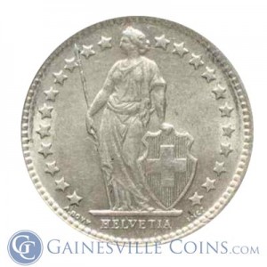 1875-1967 Swiss 1/2 Franc (.0671 ASW)