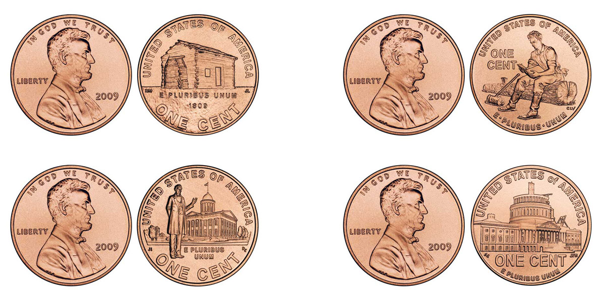 2009 penny with log cabin on back