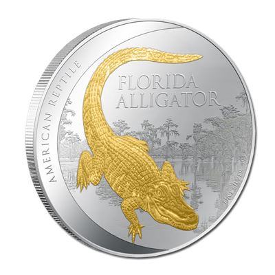 gilded florida alligator silver proof