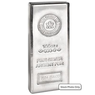 100 oz silver bar - 99.9% pure silver investment grade bullion