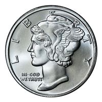 silver round mercury dime design