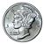 silver round mercury dime design