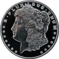 silver round morgan dollar design