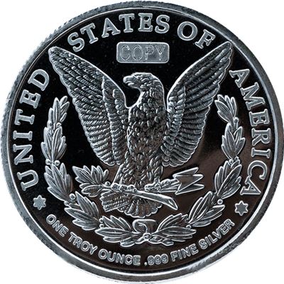 silver round morgan dollar design