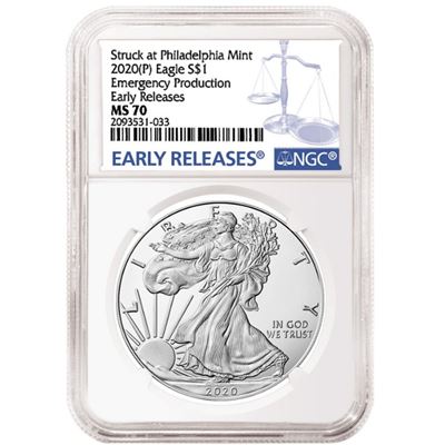 アンティークコイン 銀貨 NGC MS70 2020 American Silver Eagle .999