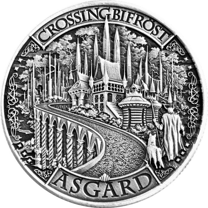 Asgard 1 oz Silver Round Antique Finish Mythical Cities